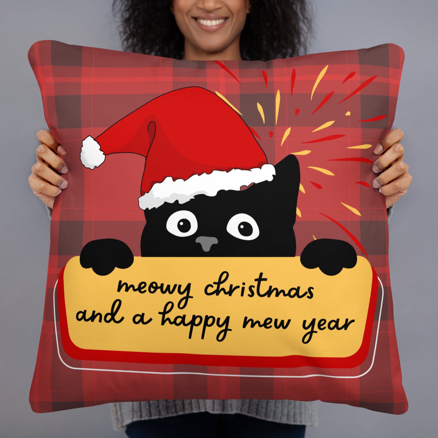 Meowy Christmas Pillow